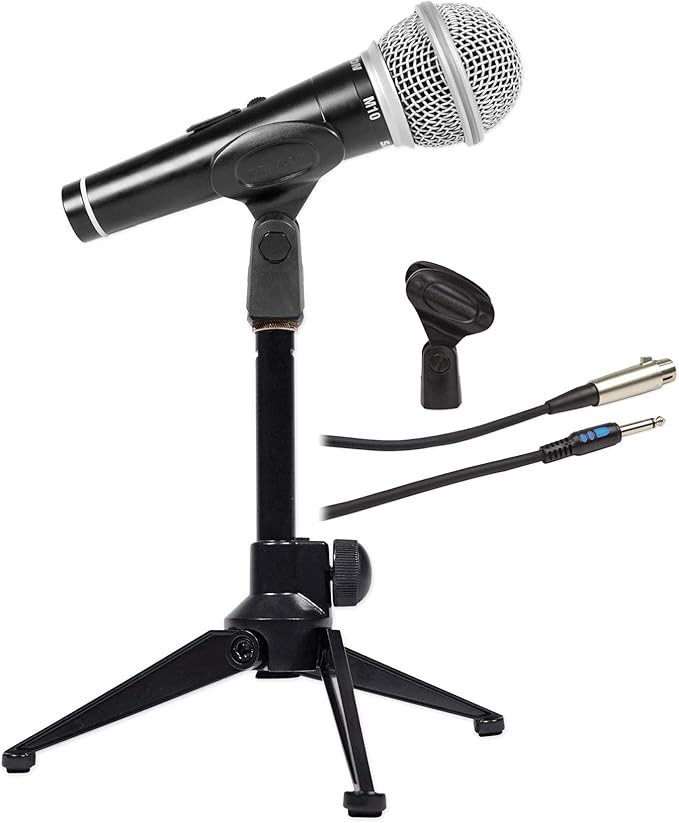 Audiosavings Bundle: Samson M10 Dynamic Metal Microphone+Detachable XLR/1/4 Cable+Mic Clip+Stand Bundle with Rockville RDTS Adjustable Height Studio Desktop Tripod Microphone Stand (2 Items)