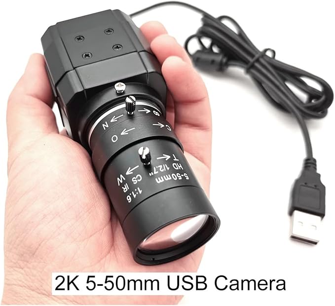 HD 2K Webcam 30fps High Speed UVC OTG 4MP USB Camera with 2.8-12mm Varifocal CS Lens Plug and Play for YouTube Live Broadcast(2K 5-50 Camera)