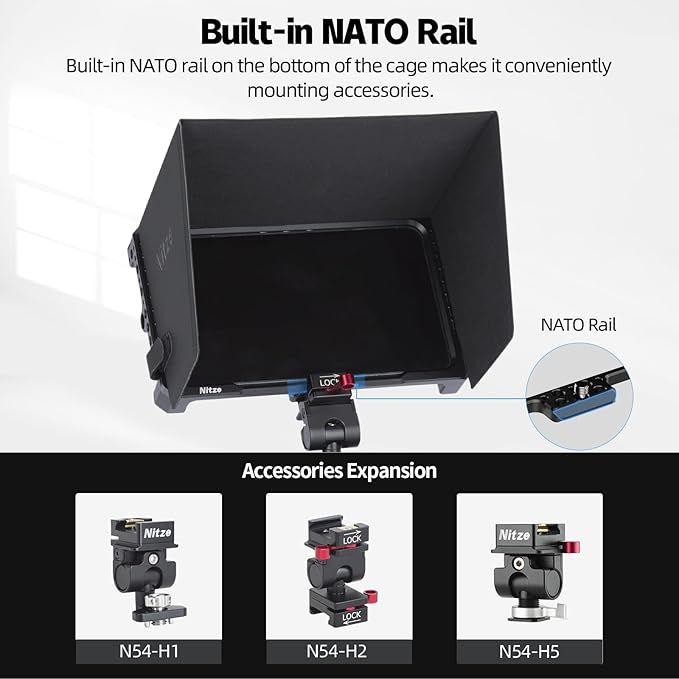 Nitze Cage for PortKeys LH7P / LH7H 7 Monitor with Built-in NATO Rail and PU Leather Sunhood - JT-I03B