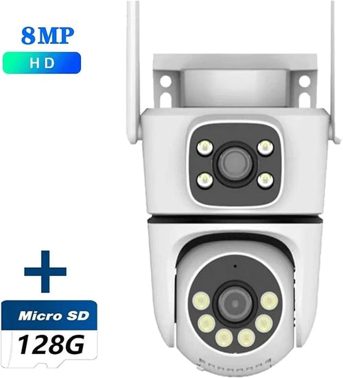 10MP Dual-Lens 5G WiFi Camera PTZ Outdoor 4K HD Dual Screen Home Security-Protection Camera Color Night Vision Surveillance(US Plug8MP with 128G Card)