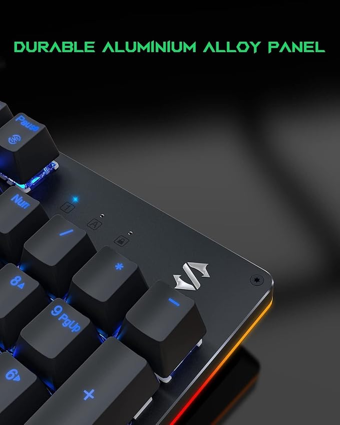 Black Shark RGB Mechanical Gaming Keyboard LED Backlit Wired Keyboard with Red Switches Fully Programmable Anti-Ghosting 104 Keys for Desktop PC Sixgill K2