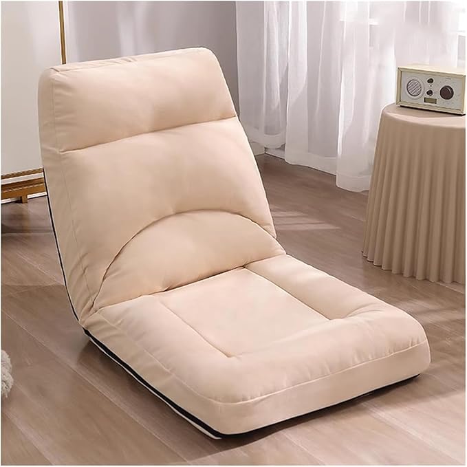 ELEFOCUS Adjustable Lazy Sofa Couch - Folding Floor Gaming Chair with 5 Positions Padded Sleeper Bed for Adults Recliner Sofa Chair(Cream)