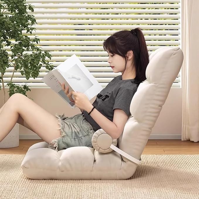 ELEFOCUS Brown Folding Chaise Lounge Chair with Pillow - Adjustable Lazy Sofa Bed for Living Room Gaming Reading(Grey)