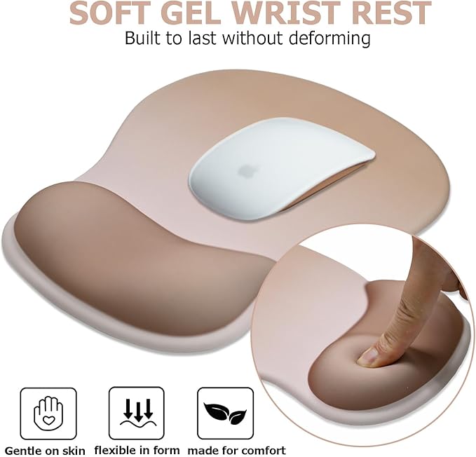 Gel Mouse Pad with Wrist Rest Ergonomic Office Keyboard Wrist Rest and Mousepad with Wrist Support Computer Mouse Pad with Non-Slip PU Base and Desk Accessories Mat for Home &amp Gaming Mocha Sand
