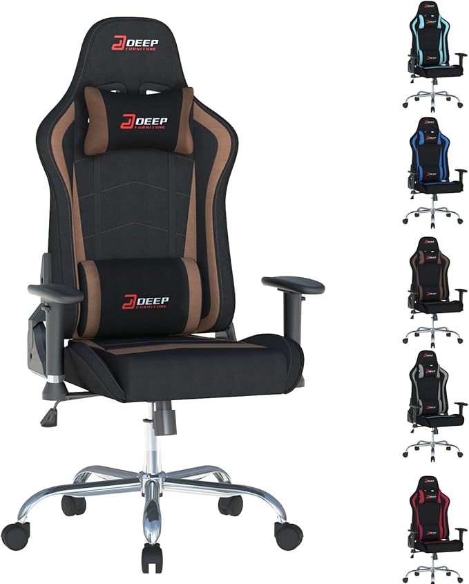 Gaming Chair High-Back Ergonomic Computer Chair Adult Lumbar Support Breathable Fabric Office Chair 3D Independent Armrests(1005-Brown)