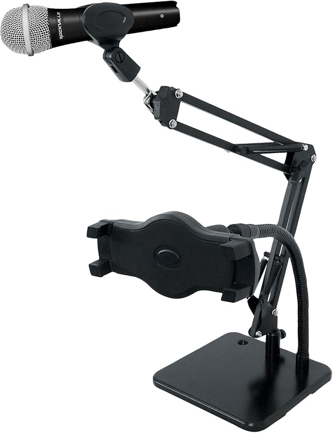 Rockville RMC-XLR Bundle: High-End Metal Handheld Wired Dynamic Microphone w (2) Cables iSTAND 85 Dual Desktop Boom Arm Stand for Mic/iPhone/iPad 2-Items