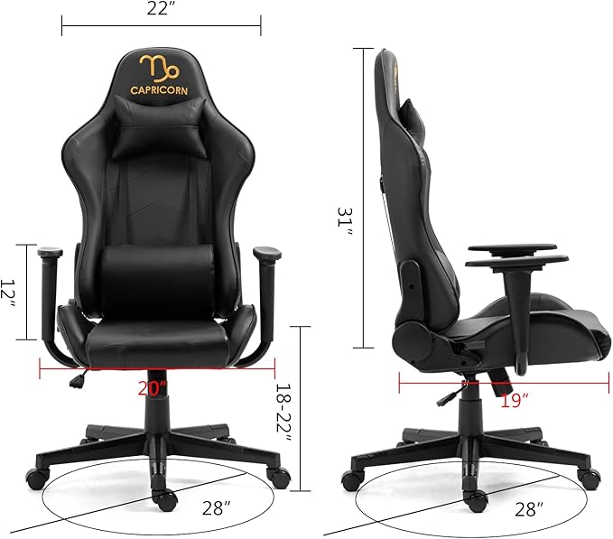 Modern-Depo Capricorn Zodiac Gaming Chair with Ergonomic Design Adjustable Swivel and Recline Black