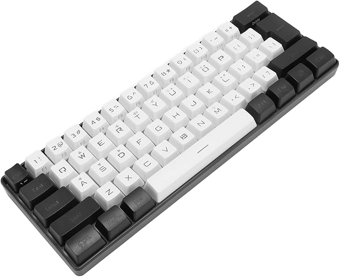ANGGREK Wired Keyboard Gaming Keyboard Plug and Play 61 Keys ABS Keycaps for Desktop Laptops (White Black)