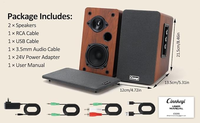 50W Wooden Bookshelf Speakers Passive 2.0 Computer SpeakersPC Speaker Bluetooth/RCA/AUX（3.5mm）/USB Inputs TV Speakers for TV/PC/Laptop/Turntable Strong Bass TV/Turntable Speaker