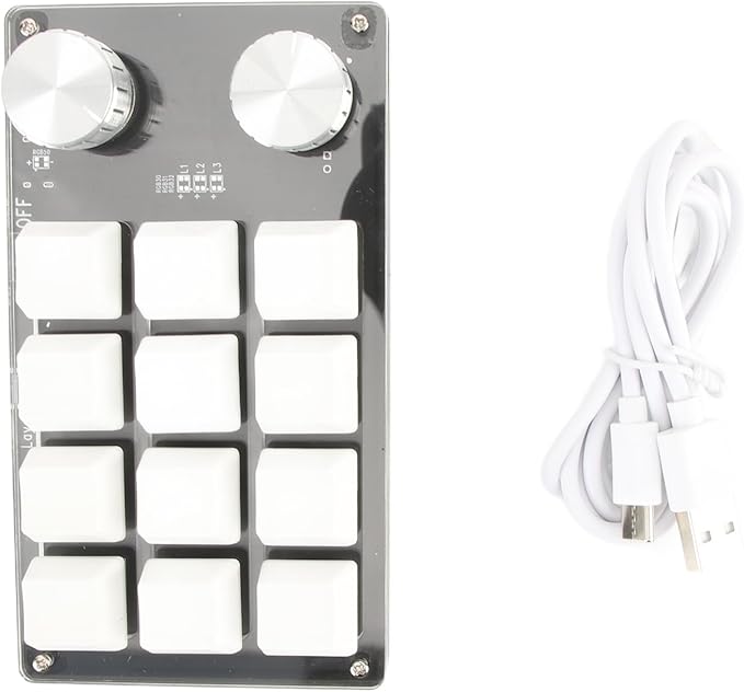 Macro Keyboard One Handed Programmable 12 Key Mechanical Keypad for Office Gaming Lab (Black White) (Black White)