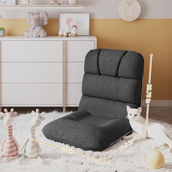 Gaming Floor Chair 6 Position Indoor Folding Padded with Back Support for Teens Adults Gaming Sofa Chair Chaise Lounge Chair for Living Room Bedroom - Dark Grey(Small Size)
