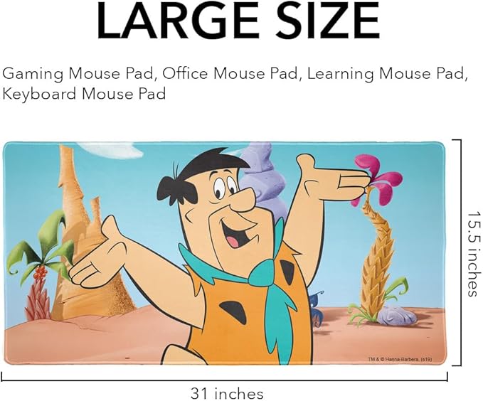The Flintstones Fred Character Large Gaming Mouse Pad Desk Mat with Stitched Edges Non-Slip Base for Gamer Home and Office 31.5 x 15.7