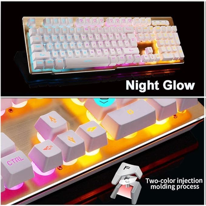 Rechargeable Gaming Keyboard Mouse Combo2.4G Wireless Backlit Mechanical Feeling Ergonomic Keyboards with Optical Mice Set for Computer Game (White)