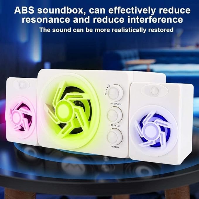 Computer SpeakersDesktop Speakers with 7 Colorful LED Modes for DesktopLaptopsMonitorDSP Sound OptimizationBuilt-in Microphone