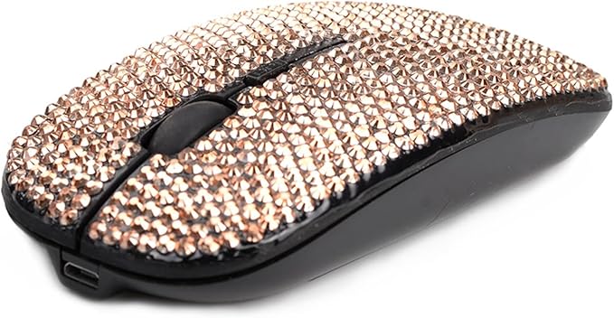 Luxury Bling Rechargeable Wireless Mouse with Austrian Crystal RhinestoneFlat Slim Mouse for Laptop PC Girl's Gift - Rose Gold