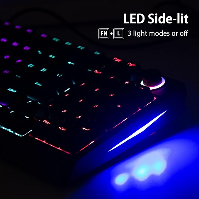 HUO JI Mechanical Gaming Keyboard Wired 17 LED Backlit Modes Liner Red Switch Volume Knob Anti-Ghosting Double-Shot Shine Through Keycaps 96% Light Up Keyboard for PC Mac