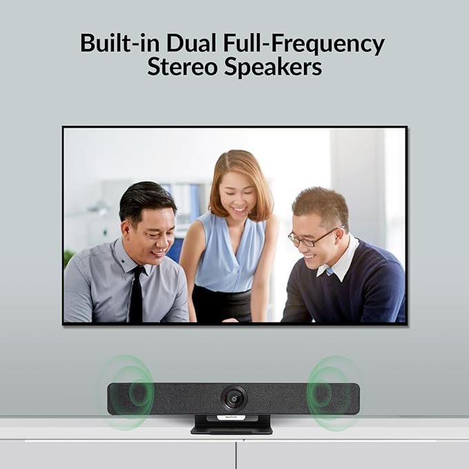 4K Video Conference Room Camera with AI Auto Framing Presenter &amp Speaker Tracking 120° Wide-Angle Webcam 5X Digital Zoom 4-Mic Array &amp 2 Speakers Works with Microsoft Teams Zoom Google