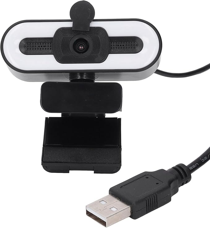 1080P HD Webcam with Adjustable Ring Light and Microphone Wide Angle USB Computer Web Camera 120° Field of View Plug and Play for Video Conferencing Streaming on Zoom