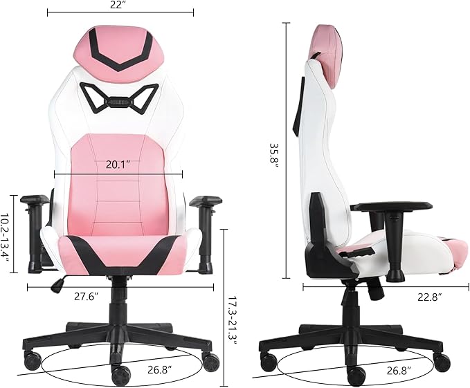 Modern-Depo Ergonomic Gaming Chairs for Adults with High-Density Memory Foam | Swivel Comfortable Office Chair Big and Tall Video Game Chair High Back Computer Chair for Home Office Pink White
