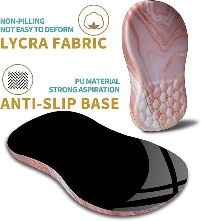 Hokafenle Ergonomic Mouse Pad Wrist Support with Massage Design Wrist Rest Pain Relief Mousepad with Memory Foam&ampNon-Slip PU Base Mouse Pads for Wireless Mouse &amp Desk (12x8 inchPink Gold Ma