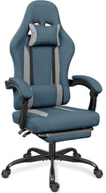 Breathable Fabric Gaming Chair with Footrest Height Adjustable Game Chair Video Gaming Chair for Gaming Room Living Room and Office - Blue/Light Grey