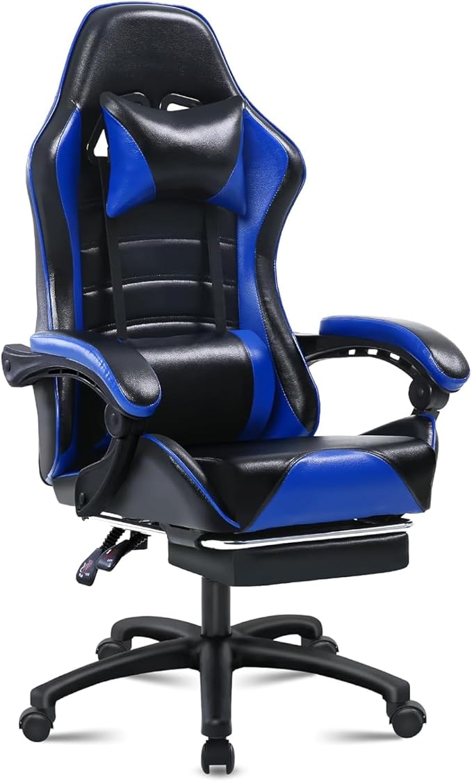 Gaming Chair - Premium Gaming Chairs for Adults Adjustable Video Game Chairs Comfy Gamer Chairs for Adults Uniquely Designed VTech Gaming Office Silla Gamer (Black+Blue)