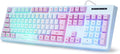 HUO JI Gaming Keyboard USB Wired with Rainbow LED Backlit Floating Keys Mechanical Feeling Spill Resistant Ergonomic for Xbox PS Series Desktop Computer PC Blue Purple
