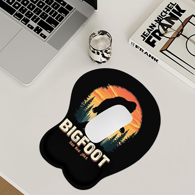 Mousepad Bigfoot Dad BOD Joke Sasquatch Ergonomic Wrist Support Non-Slip Base Mouse Mat with Wrist Rest Computer Mousemat for Desk Work Accessories Pad