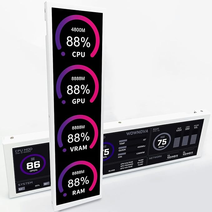 WOWNOVA 9.2 LCD Screen Inside PC Case Computer Temp Monitor Screen 1 Click 1 Cable to Get Started Quickly PC Temperature Display IPS Sensor Panel CPU RAM HDD Data FPS Mini Monitor (White)
