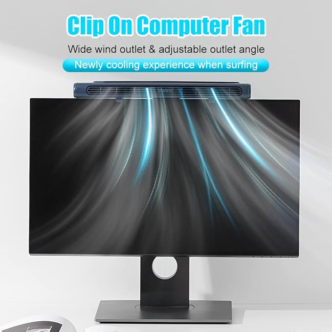 Clip On Computer Fan Bladeless Monitor Clip On Fan Personal Cooling Fan for Office Quiet USB Desk Fan Small Tower Fan for Desk Suitable for Flat and Curved Monitor Laptop