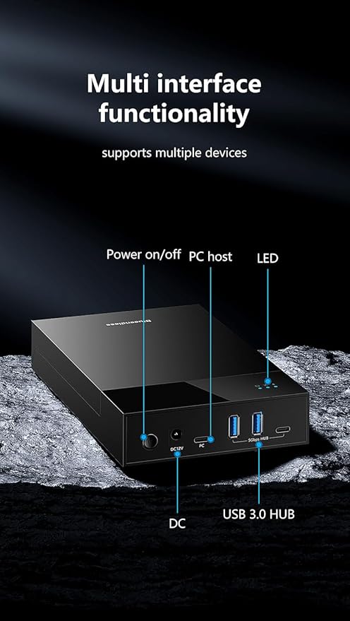 External Hard Drive Enclosure for 3.5 2.5 Inch SATA SSD HDD USB 3.0 to SATA Hard Drive Docking Station 2A1C Multi-Port Hub with 12V/2A Power Adapter Support Up to 20TB UASP Trim Black