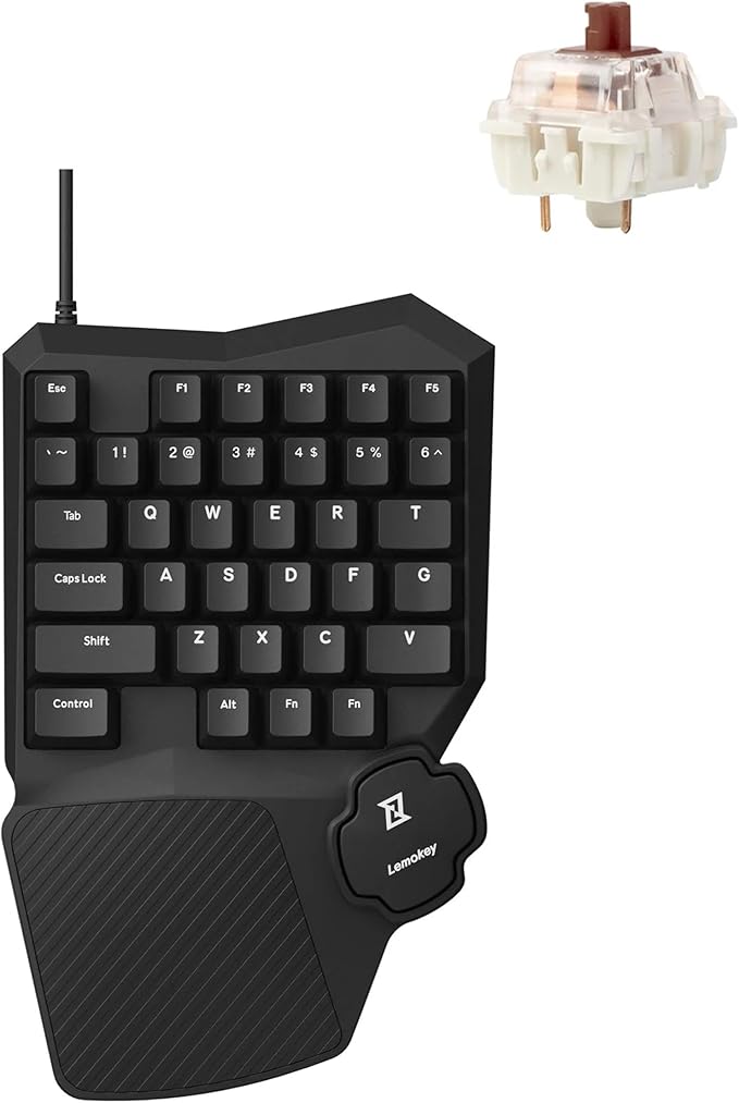 LEMOKEY X0 One Handed Gaming Keyboard 35 Keys North-Facing Red Backlit Wired QMK Keypad Silicone Palm Rest Shine-Through Double-Shot Keycaps with Tactile Brown Mechanical Switch for Windows/Linux