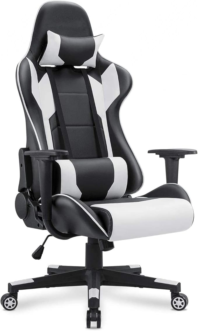Adult Gaming Chair Ergonomic Massage Chair Modern Carbon Fiber Desk Chair Large Gaming Chair Teenage Gaming Chair (Red) White