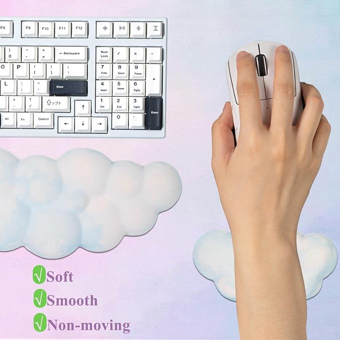 Gaming Desk Mat with Keyboard Wrist Rest Set 4 in 1 Large Mouse Pad &amp Cloud Keyboard Wrist Rest&amp Mouse Wrist Rest&ampCoaster Comfort and Support for Typing and Gaming(Blue)