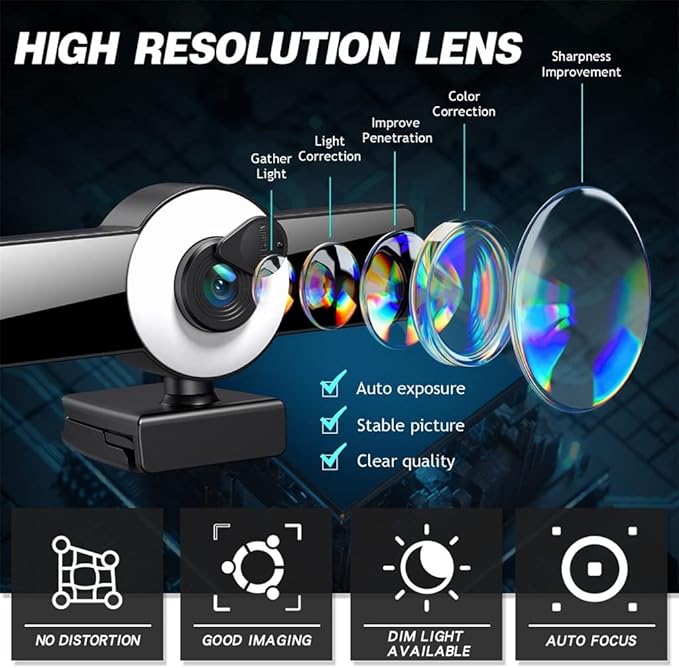 Webcam 4K 8K Full Autofocus Web Camera with LED Fill Light Laptop Desktop for Video Conference