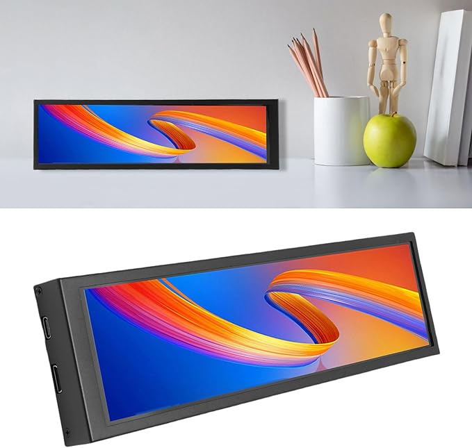 8.8 Inch Computer Temp Display FHD 1920x480 Mini Screen Monitor 178 Degree Wide Viewing Angle Supports Dynamic Themes for Important Data Display (Capacitive Version)