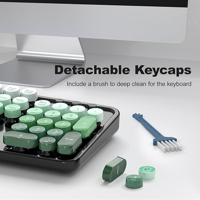 Wireless Keyboard and Mouse Combo MOWUX Full Size Typewriter Retro Round Computer Keyboard Cute Optical Mouse Wireless Plug and Play for Laptop PC Computer-Green Gradient Colorful