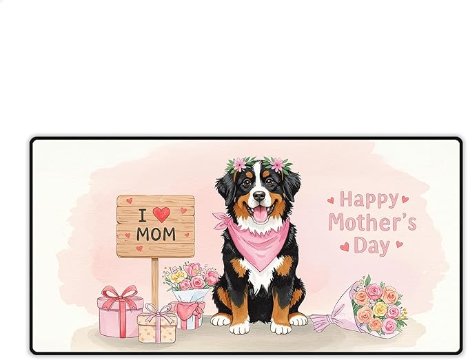 Happy Mother's Day Bernese Mountain Dog Love Dog Mom Heart Flower Desk Mat Full Keyboard Mouse Pad Berner Lover Gifts Large Mousepad 12004