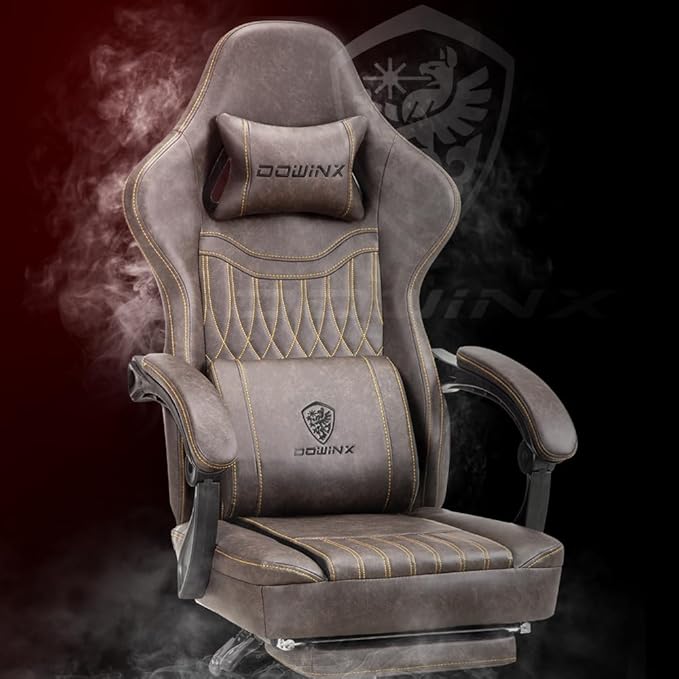 Dowinx LS-665TE7A Gaming Chair Breathable PU Leather Gamer Chair with Pocket Spring Cushion Ergonomic Computer Chair with Massage Lumbar SupportAdjustable Swivel Task Chair with Footrest