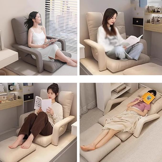 ELEFOCUS Adjustable with Cushion 6-Position Folding Floor Gaming Chair for Adults Folding Sofa Seat Lounge Couch with Armrests(Pink)