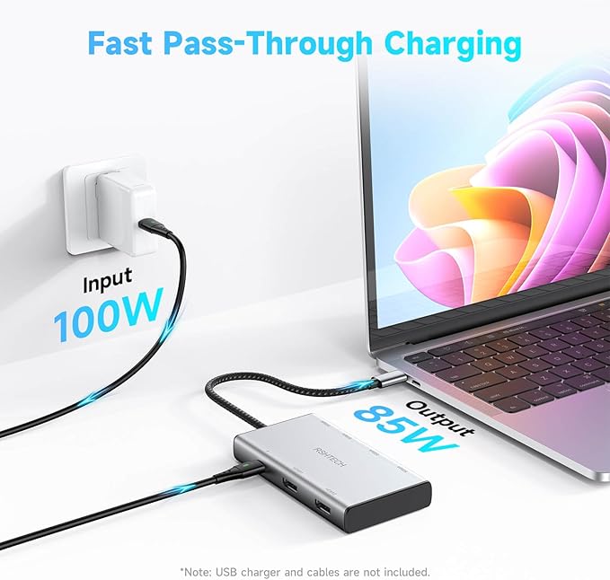 RSHTECH 7-in-1 USB C Hub Multiport Adapter with 2x4K@60Hz HDMI USB-3.0 Data Ports(3A+1C) 100W PD Aluminum USB-C Docking Station Dual Monitor for Laptops and MacBook
