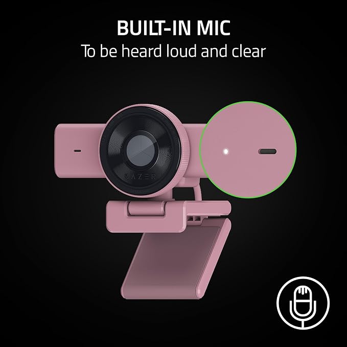 Razer Kiyo V2 X Streaming Webcam: 1440p 60 FPS - Auto Focus - Built-in Microphone - Wide Angle Lense - Integrated Privacy Shutter - Works with OBS Xsplit Streamlabs Discord Zoom Teams - Pink