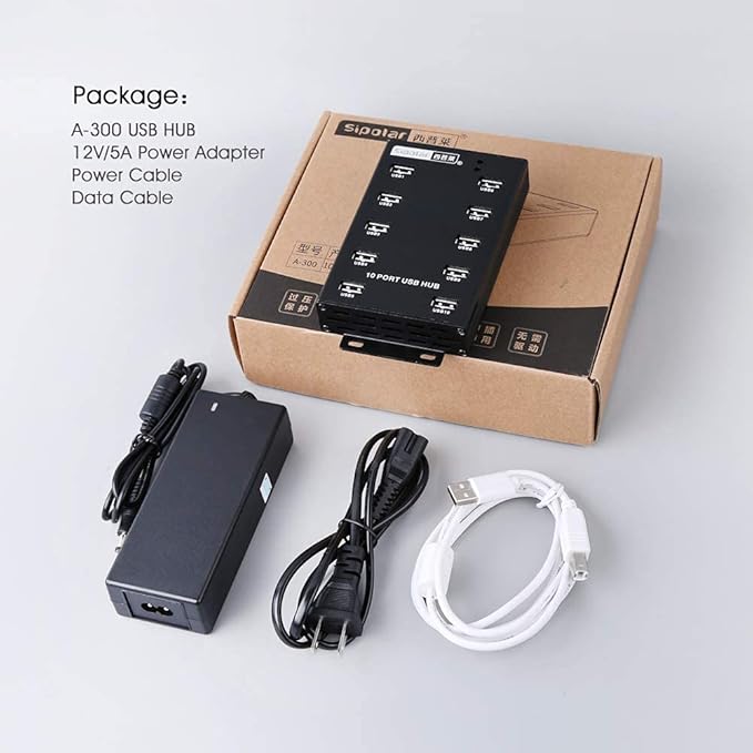 Sipolar-USB Hub- 10 Ports USB Data Hub-Industrial USB Powered Hub - USB 2.0 Hub for Mining Bitcoin Miner