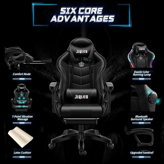 Ultimate Gaming Chair with Recline Colorful LightsFootrest Massage Surround Sound Latex Cotton Cover Ergonomic Design - for Gamers Office Workers Students - Chair Gaming (Color