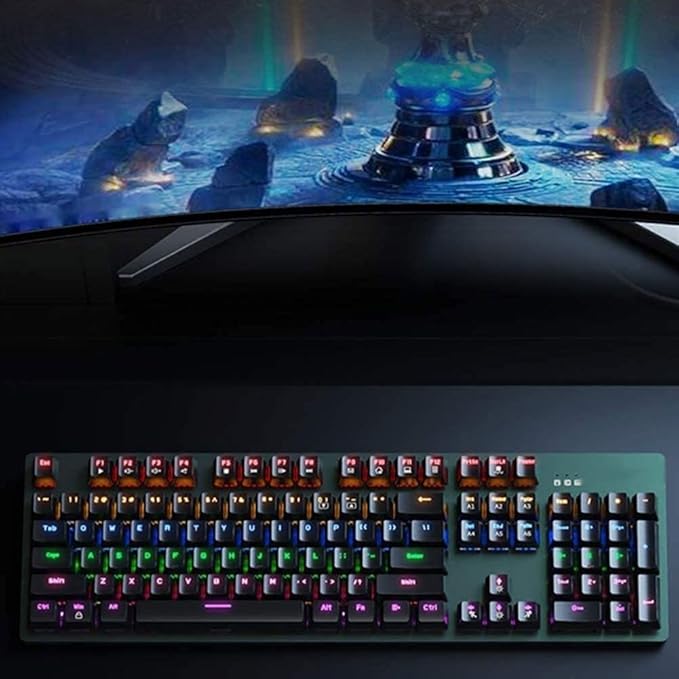 Mechanical Gaming Keyboard Wired Backlit Keyboard Anti-ghosting Gaming Keyboard Full Size Ergonomic Standard Keyboard for Desktop Computer PC (Black)