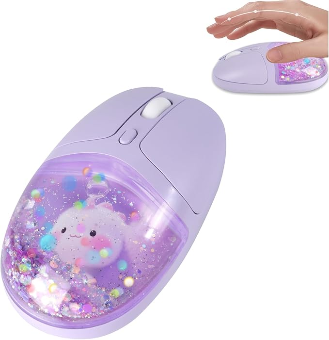 Bluetooth Wireless MouseCreative Floating Cartoon Rabbit Animal MiceRGB Backlit Rechargeable Triple Mode(Dual Bluetooth+USB) Computer Silent Mouse with USB Receiver for Laptop/MacBook/iPad/PC-Purple