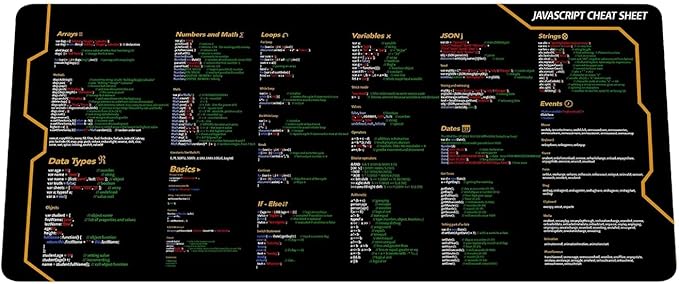 Javascript Cheat Sheet Desk Mat for Software Engineers Software Development Mouse Mat Web Developers and Programmers Mouse Pad Gift Coworker Quick Key Anti-Slip Keyboard Pad KMH