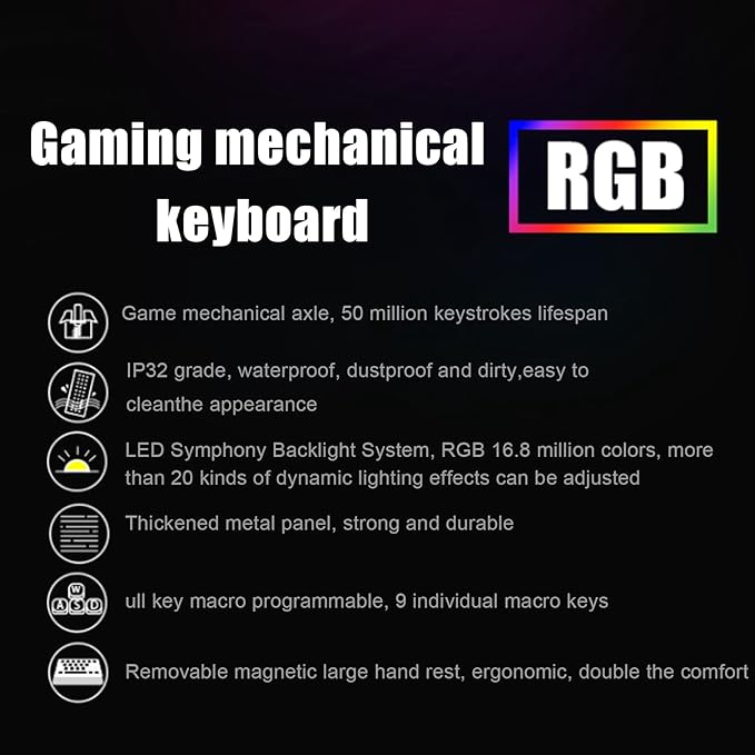Restokki Mechanical Keyboard RGB Waterproof Macroprogramming Wired Keyboard E Sports Blue Switch Gaming Keyboard with Wrist Pad