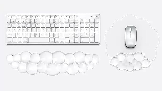 Mouse Pad with Wrist Rest Soft Cloud Gel Keyboard Mouse Pad Set with Hand Wrist Support Cute Non Slip Office Desk Accessories for Comfort/Pain Relief/Computer/Laptop (2Pc Clear Cloud)