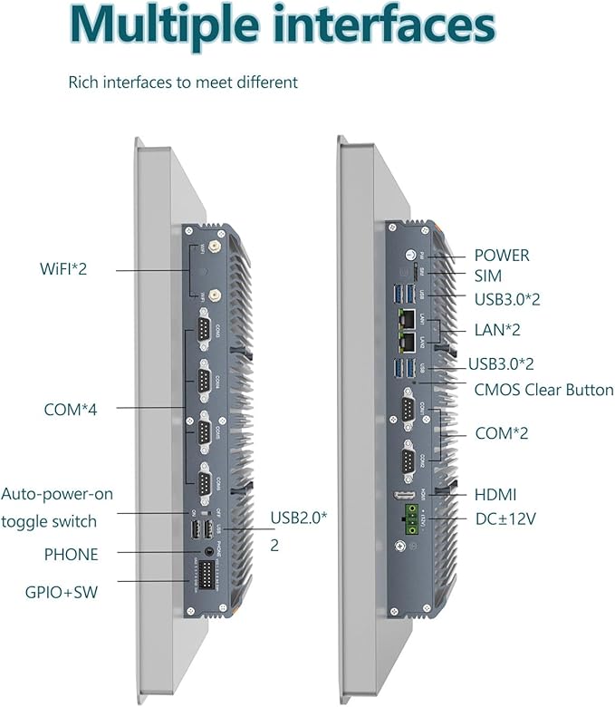 15 inch Industrie Panel PCIndustrial Embedded Panel PCIndustrial Fanless PCAll in One Touch Screen Windows 10 ProI7 8GB RAM 256GB ROM4xUSB3.02xUSB2.04xRS232+2xRS4858*GPIOHDMI2xLAN